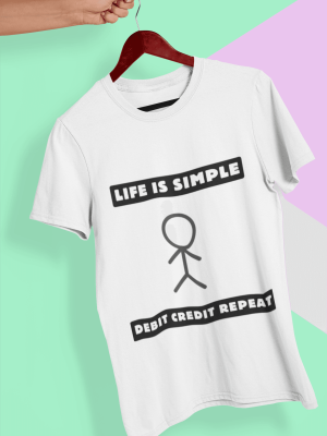 Debit Credit Repeat | Pure Cotton Round Neck Half Sleeve Unisex T-Shirt White