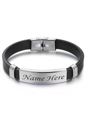 SAVRI Personalized Unisex Strap Bracelet with choice of Name,Text or Logo on Metal Band