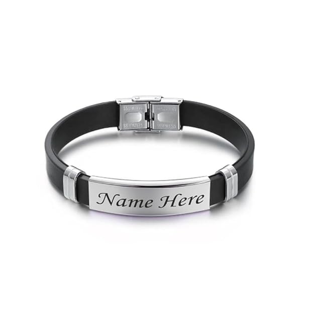 SAVRI Personalized Unisex Strap Bracelet with choice of Name,Text or Logo on Metal Band 1 SAVRI Personalized Unisex Strap Bracelet with choice of Name,Text or Logo on Metal Band