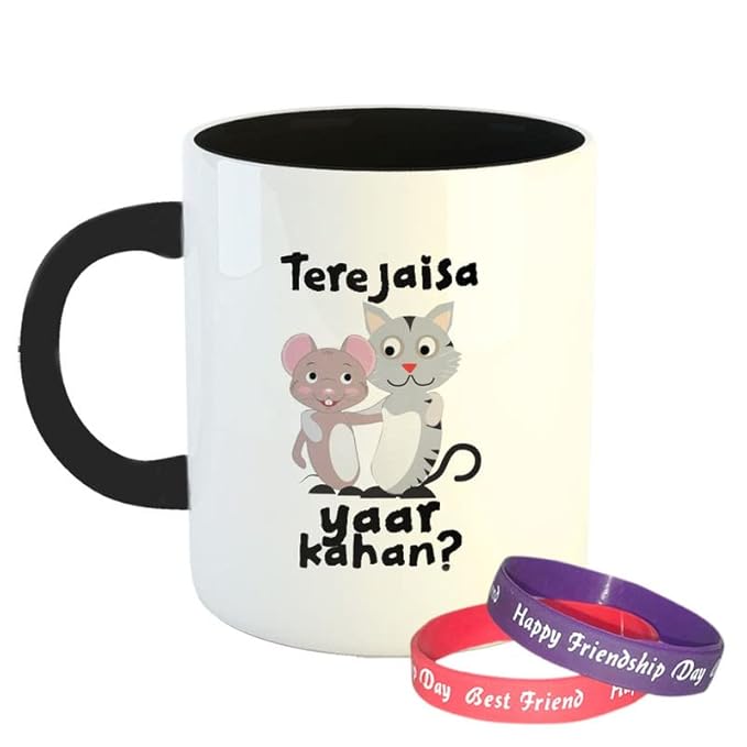 Happu - Happy Friendship Day Coffee Mug with 1 Friendship Band, Tere Jaisa Yaar Kahan Rat & Cat, Friendship Day Gift for Women|Mens, Friendship Day Gift for Boy|Girl|Colleagues, 325 ML(11Oz),5902-BK 1 Happu - Happy Friendship Day Coffee Mug with 1 Friendship Band, Tere Jaisa Yaar Kahan Rat & Cat, Friendship Day Gift for Women|Mens, Friendship Day Gift for Boy|Girl|Colleagues, 325 ML(11Oz),5902-BK