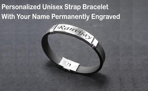 SAVRI Personalized Unisex Strap Bracelet with choice of Name,Text or Logo on Metal Band 5 SAVRI Personalized Unisex Strap Bracelet with choice of Name,Text or Logo on Metal Band - Image 5