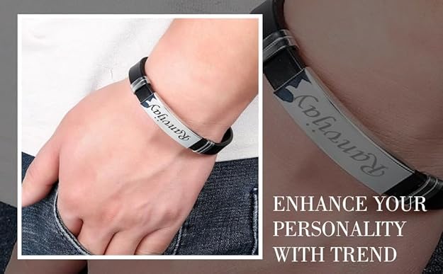 SAVRI Personalized Unisex Strap Bracelet with choice of Name,Text or Logo on Metal Band 2 SAVRI Personalized Unisex Strap Bracelet with choice of Name,Text or Logo on Metal Band - Image 2