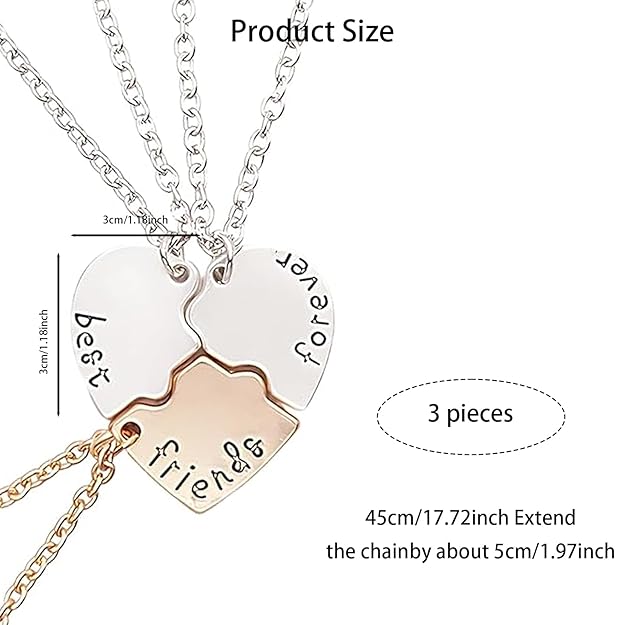 Zytiqt 3 Piece Best Friend Necklace,Friendship Necklace,Pendant Set for Girls, Birthday Gift for Friend,Gift for Best Friend Girl, Gift Set for Women, Sisters,for Everyday Wear 5 Zytiqt 3 Piece Best Friend Necklace,Friendship Necklace,Pendant Set for Girls, Birthday Gift for Friend,Gift for Best Friend Girl, Gift Set for Women, Sisters,for Everyday Wear - Image 5