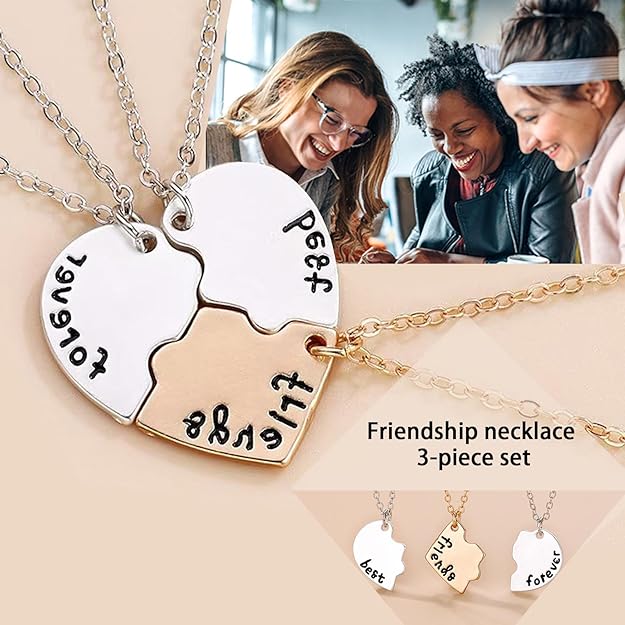 Zytiqt 3 Piece Best Friend Necklace,Friendship Necklace,Pendant Set for Girls, Birthday Gift for Friend,Gift for Best Friend Girl, Gift Set for Women, Sisters,for Everyday Wear 3 Zytiqt 3 Piece Best Friend Necklace,Friendship Necklace,Pendant Set for Girls, Birthday Gift for Friend,Gift for Best Friend Girl, Gift Set for Women, Sisters,for Everyday Wear - Image 3