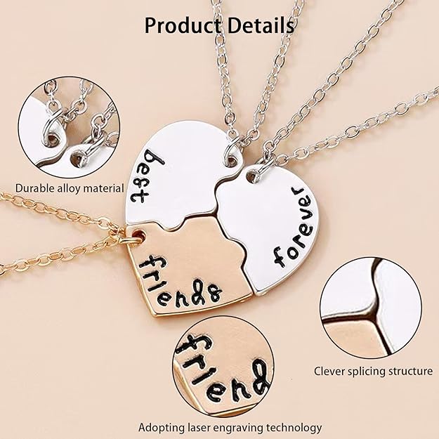Zytiqt 3 Piece Best Friend Necklace,Friendship Necklace,Pendant Set for Girls, Birthday Gift for Friend,Gift for Best Friend Girl, Gift Set for Women, Sisters,for Everyday Wear 4 Zytiqt 3 Piece Best Friend Necklace,Friendship Necklace,Pendant Set for Girls, Birthday Gift for Friend,Gift for Best Friend Girl, Gift Set for Women, Sisters,for Everyday Wear - Image 4