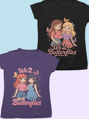 We Two Butterflies Pair of 2 Girl's Top Friendship Day Special | Pure Cotton Round Neck Half Sleeve Top